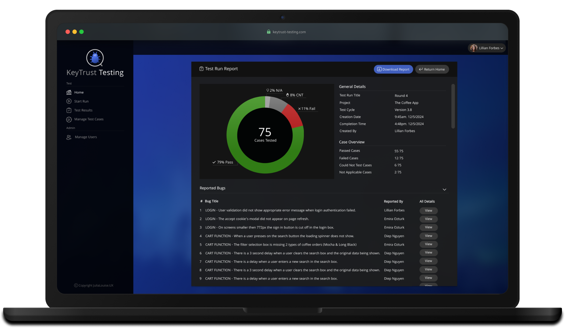 Image of KeyTrust Test System on Laptop Screen